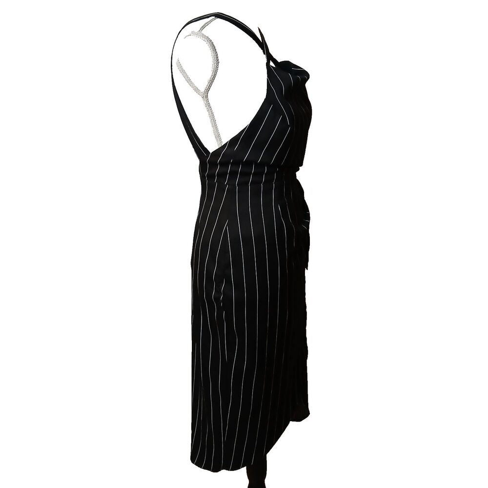 Lush Black White Pinstripe Open Back Criss Cross Shoulder Cutout Party Dress Med - Picture 5 of 13